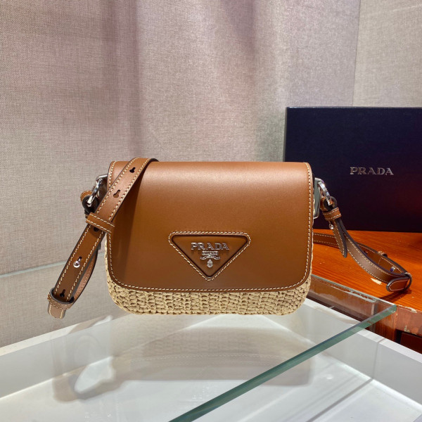 Pra*a raffia and leather shoulder bag