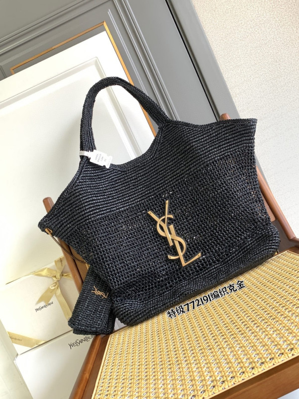 Y*L icare in raffia tote black - 37–55 x 43 x 5 cm